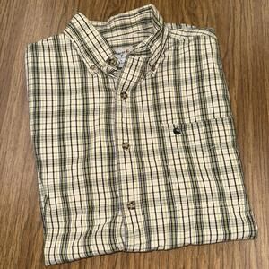 Carhartt button down Plaid Shirt short sleeves green Beige Size L